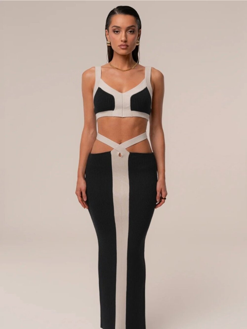 NWT JLUXLABEL Black/Milk Coastal Drift Skirt Set